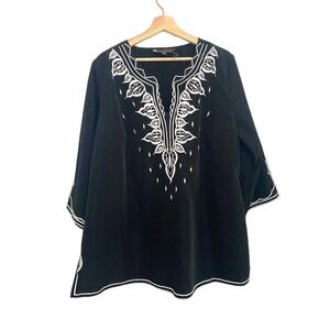 Encore - Daniel Kiviat - embroidered black & white V Neck Tunic women's size 2X